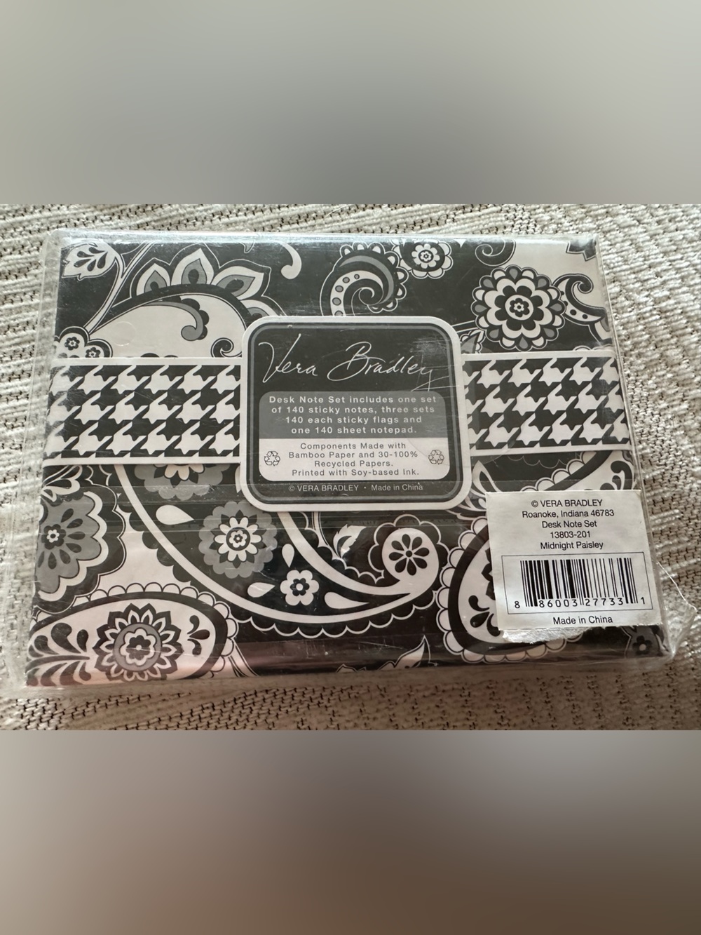 Vera Bradley Midnight Paisley Black & White Note Set w/ Floral Motif-BNWT-sealed